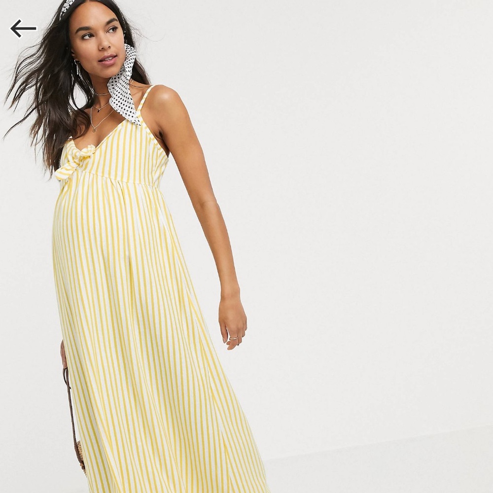 ASOS Maternity Cami Bow Front Maxi Sundress in Buttermilk Stripe - Picture 8 of 11